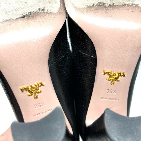 PRADA black crinkled leather, peep toe Mary Jane heels, made in Italy size 39.5 - Picture 12 of 12